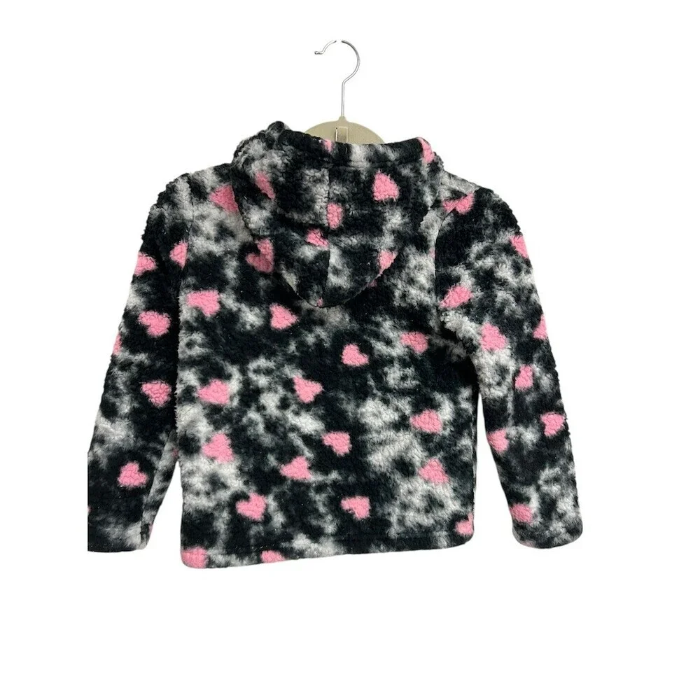 Betsey Johnson Hoodie Girls Size 7/8 Black Gray Pink Hearts Sherpa